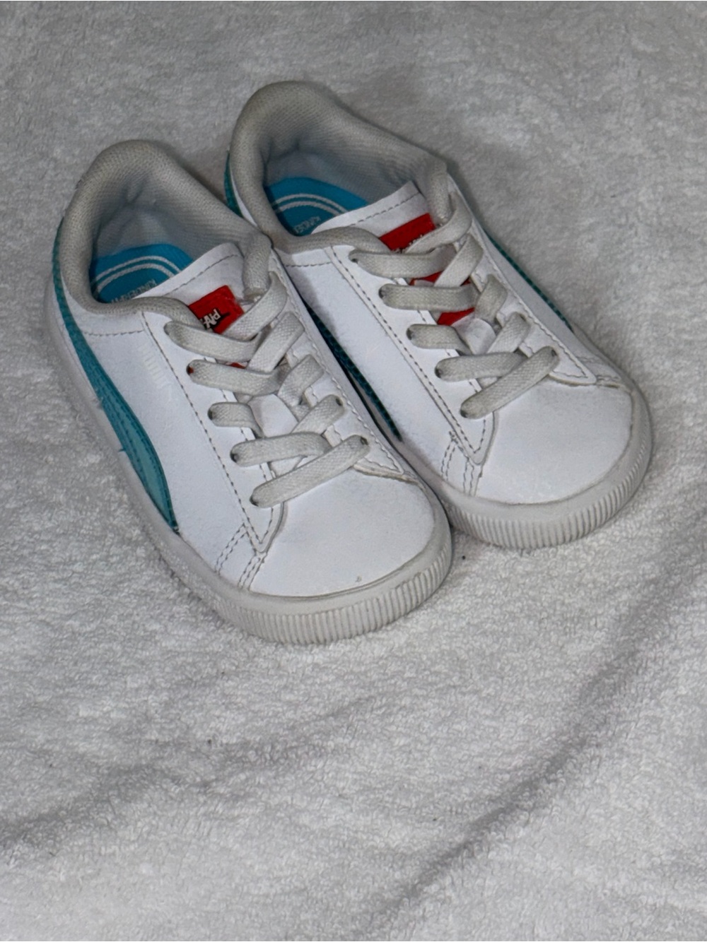 Puma Kids White and Teal Accent Sneakers
